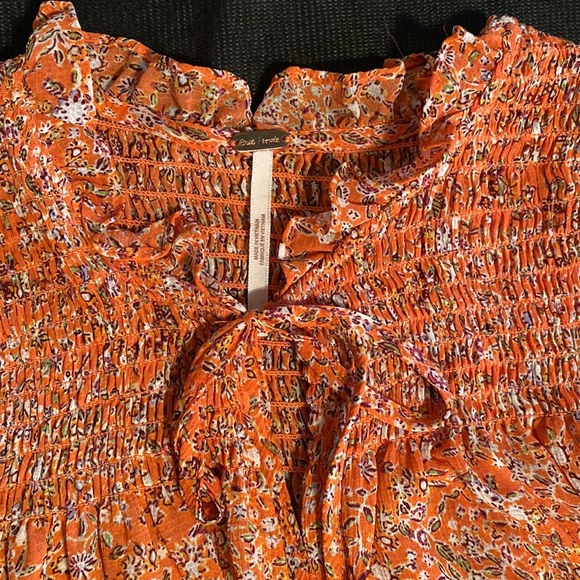 Free People Lela blouse retro inspired floral print orange background - Picture 6 of 16